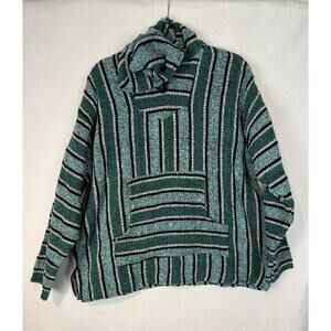 Vtg Sola Mexican Baja Poncho Hoodie Surfer Skater Drug Rug Pullover Youth Sz L